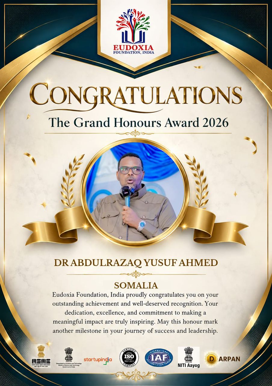 Award of Appreciation presented to Dr. Abdirizak Yusuf Ahmed (Jalaludin)