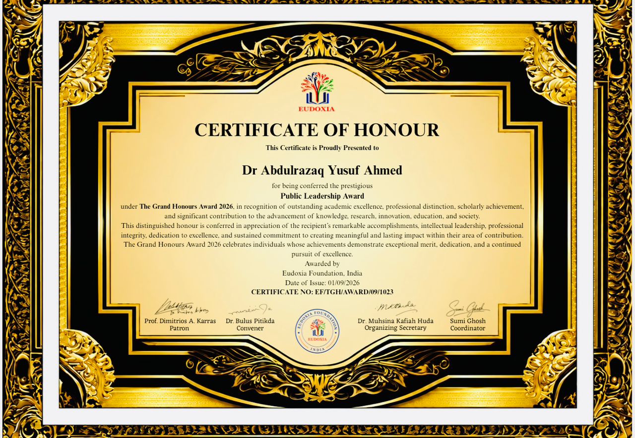 Award of Appreciation presented to Dr. Abdirizak Yusuf Ahmed (Jalaludin)